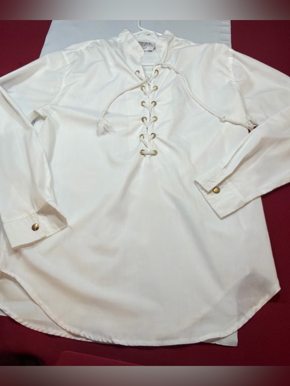 Pirate Shirt White Laced Front Adult Medium Costume Shirt Vintage Cotton Blend M